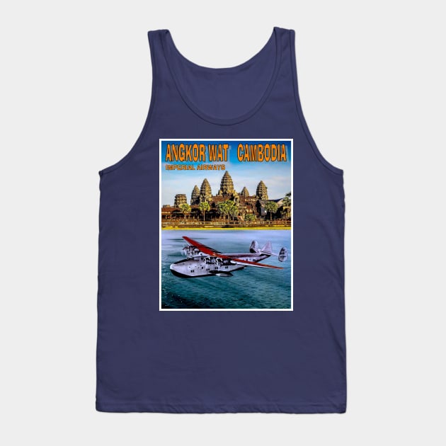 ANGKOR WAT CAMBODIA Vintage Imperial Airways Travel and Tourism Advertising Print Tank Top by posterbobs